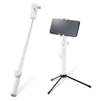 图片 Elecom 宜丽客蓝牙 , 轻巧 , 自拍杆带快门按钮带三脚架 ( 适用于 iPhone 和 Android ) 白色 P ssbtwh